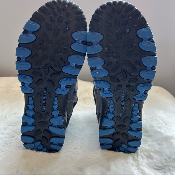 Merrell Boy's Grey/Blue Leather Hiltop Ventilator Mid Waterproof Hiking Boots 6 - Picture 9 of 16